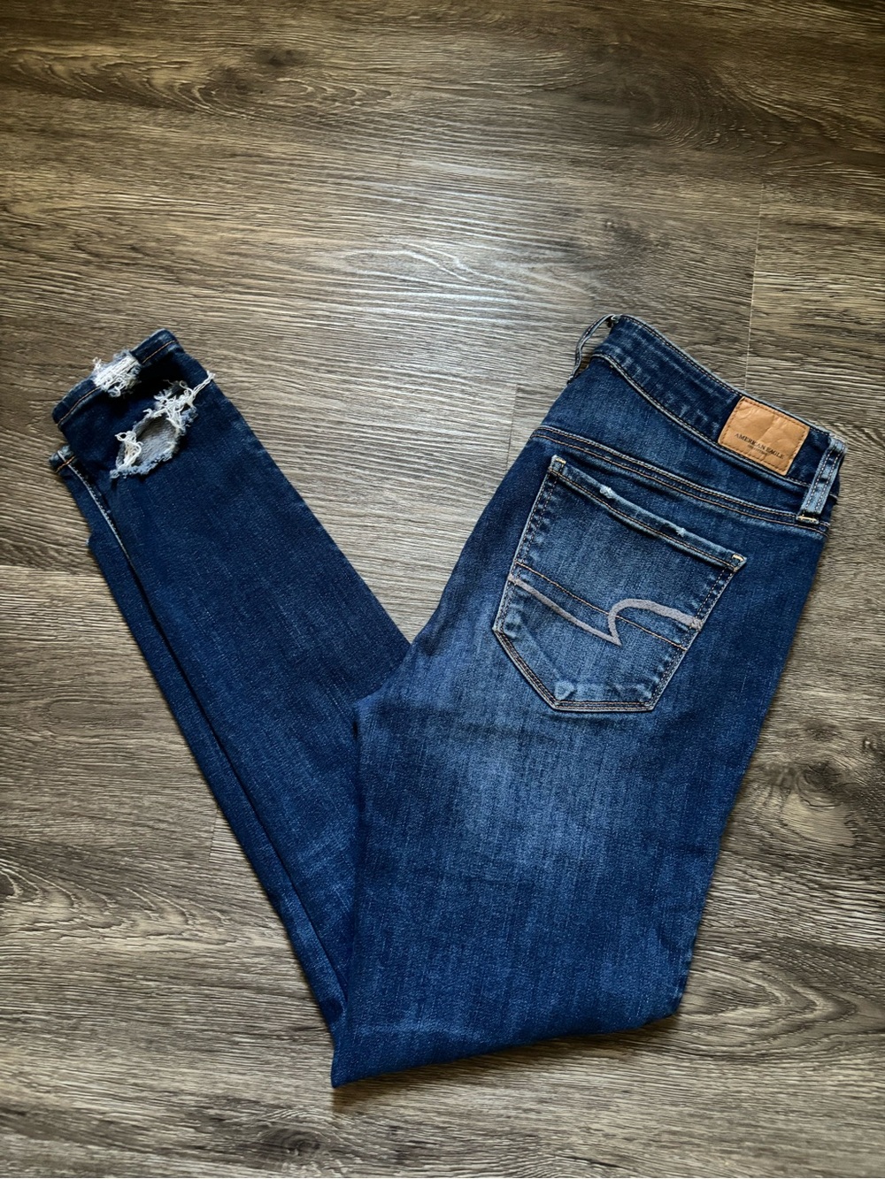 American Eagle Outfitters Dark Indigo Distressed Skinny Jeans